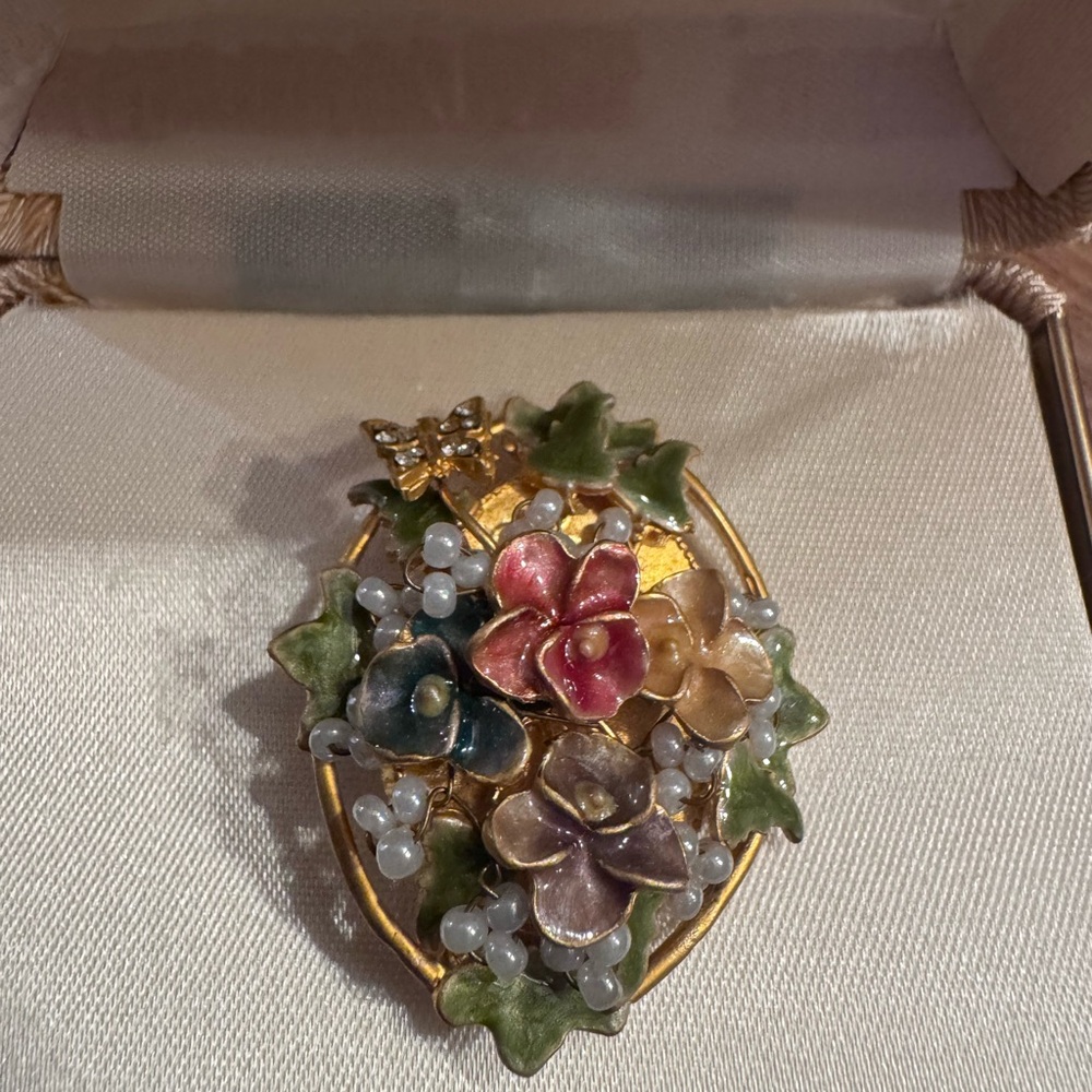 Investments Gold and Red Floral Brooch